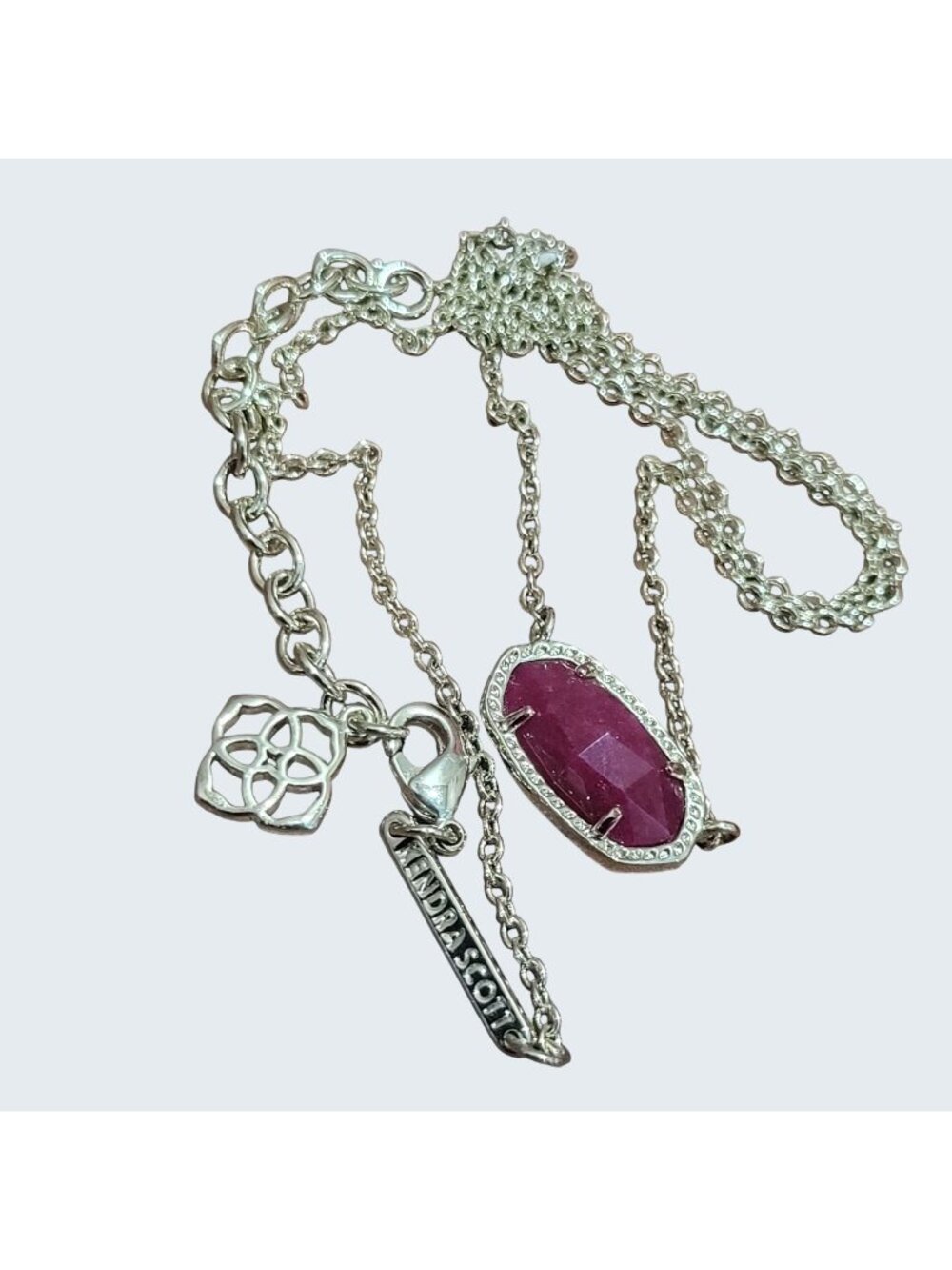 Kendra Scott Elisa Pendant Necklace Silver Rhodium Magenta Red Berry Stone